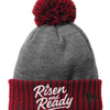 R&R Cuffed Pom Beanie - Scarlet/ Heather Grey