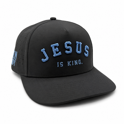 Jesus Is King Charcoal / Columbia Blue Premium Snapback Hat