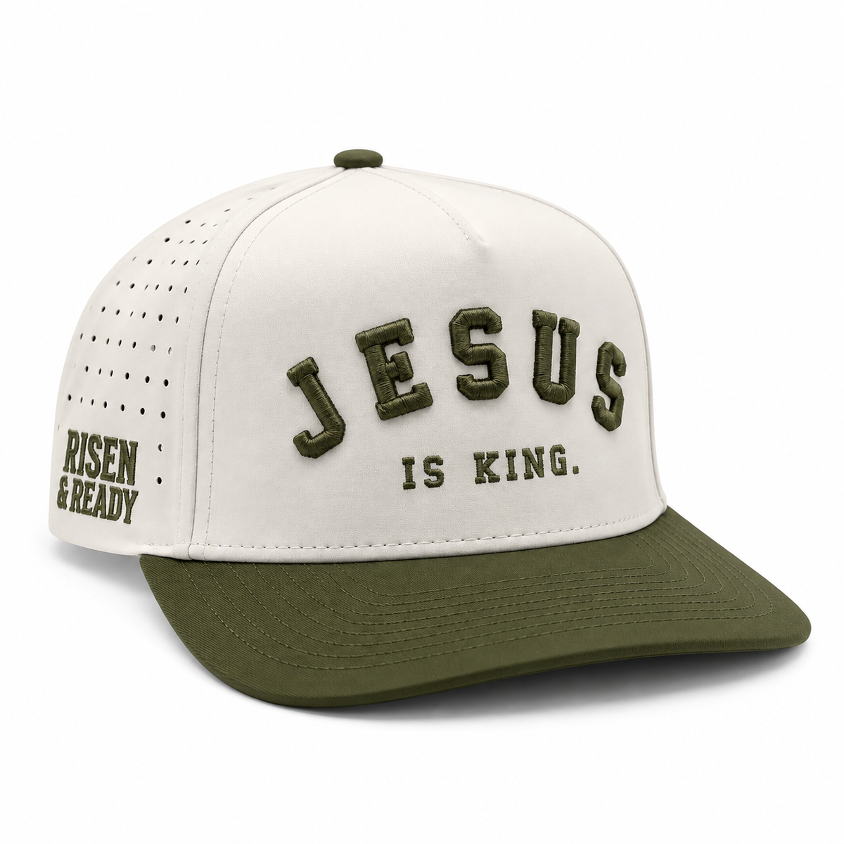 JESUS IS KING Army Green Two-Tone Premium SnapBack