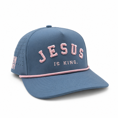 JESUS IS KING Blue / Pink Rope Premium Snapback Hat