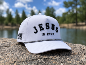 Jesus Is King White / Black Rope Premium Snapback Hat