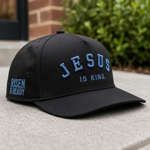 Jesus Is King Charcoal / Columbia Blue Premium Snapback Hat