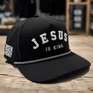 Jesus Is King Black / White Rope Premium Snapback Hat