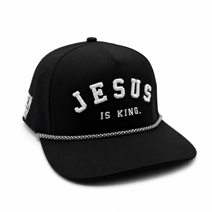 Jesus Is King Black / White Rope Premium Snapback Hat